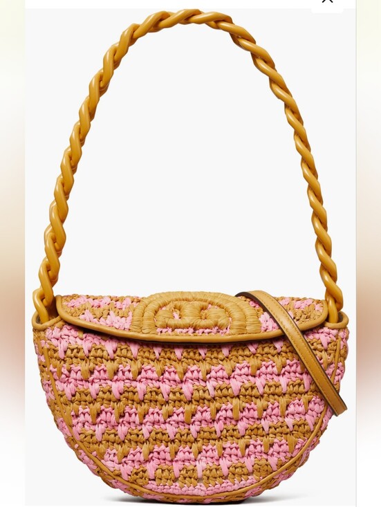 Handbags - Tory Burch Mini Fleming Soft Raffia Crochet Crescent Shoulder Bag